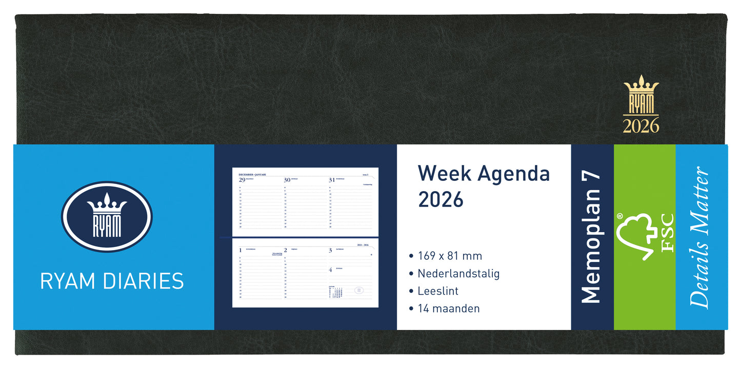 Ryam - Agenda 2026 Memoplan 7 Mundior 7d/2p schwarz