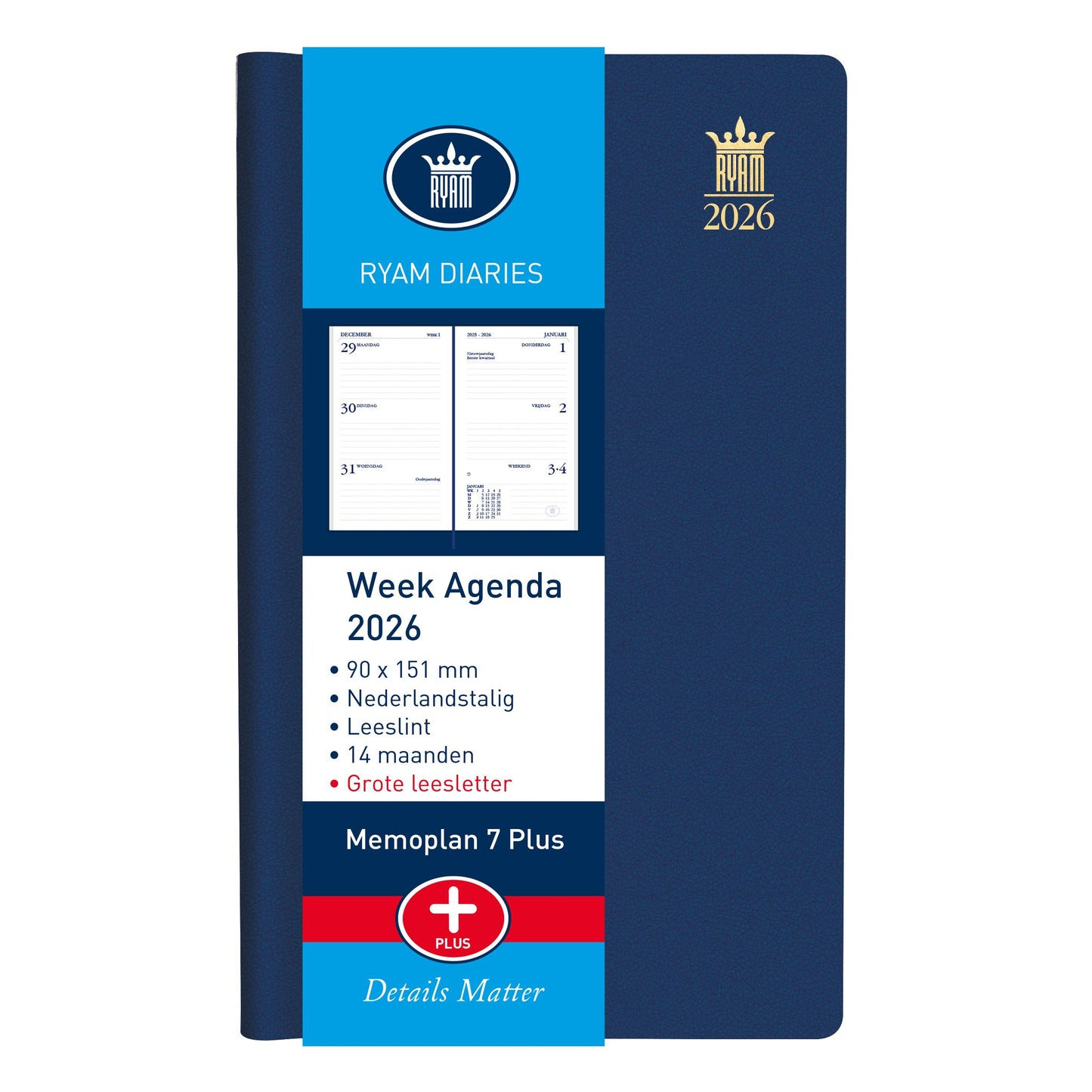 Ryam - Agenda 2026 Memoplan 7 Plus Mundior 7 jours/2 pages assortis