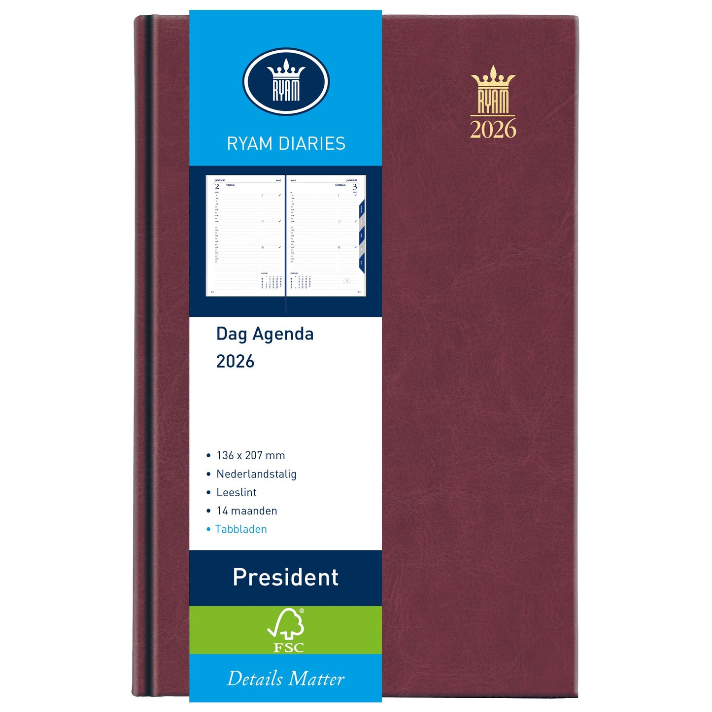 Ryam - Agenda 2026 Président 1 jour/1 page bordeaux