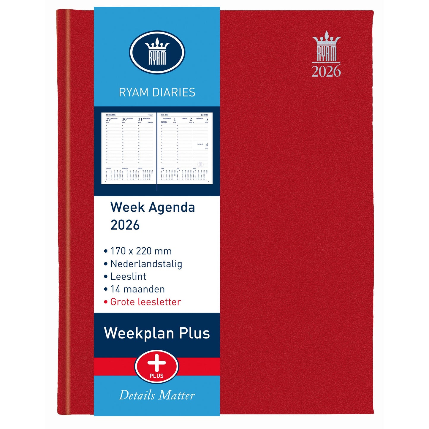 Ryam - Agenda 2026 Wochenplan Plus Mercury 7 Tage/2 Seiten rot