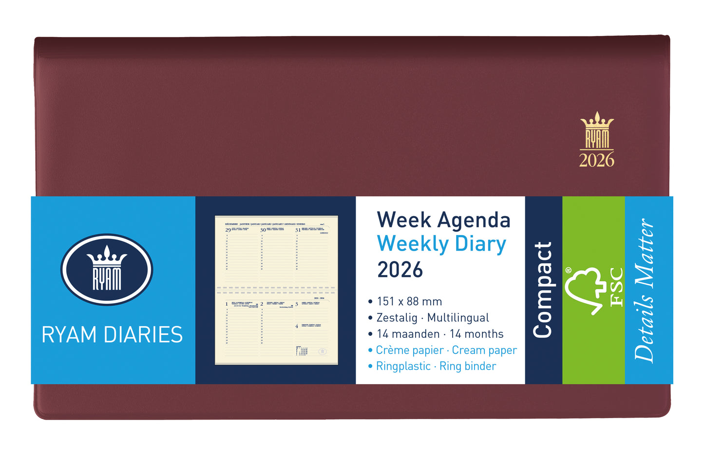 Ryam - Agenda 2027 compact suprema 7d/2p bordeaux