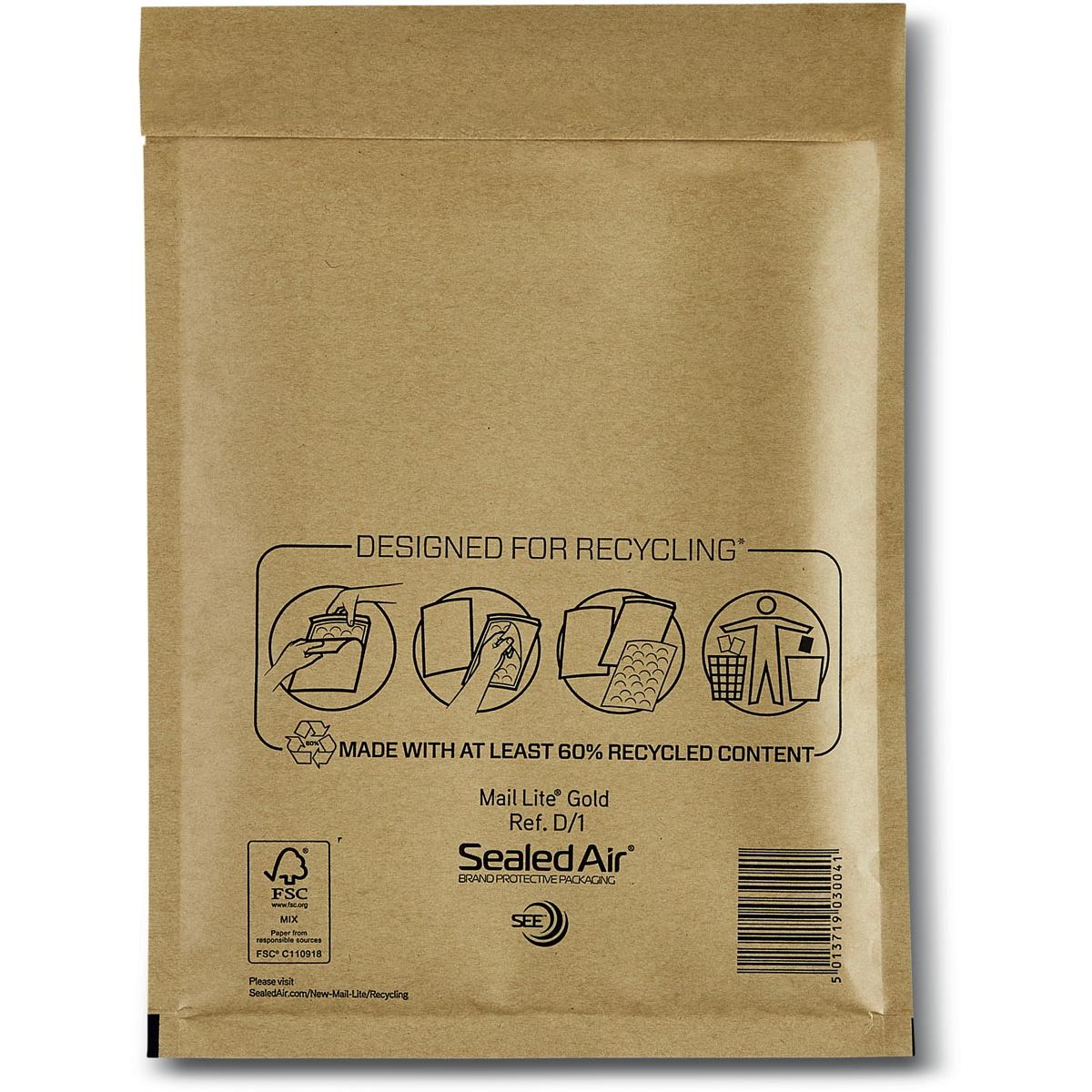 Mail Lite - Luftpolsterumschläge, Gold, D/1, 180 x 260 mm, Karton mit 200 Stück