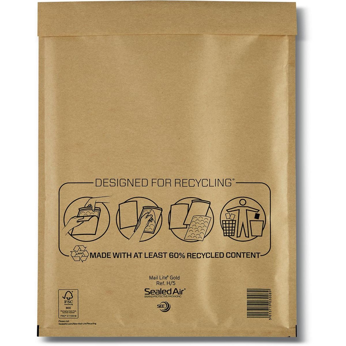 Mail Lite - luchtkussenenveloppen, goud, H/5, 270 x 360 mm, doos van 100 stuks