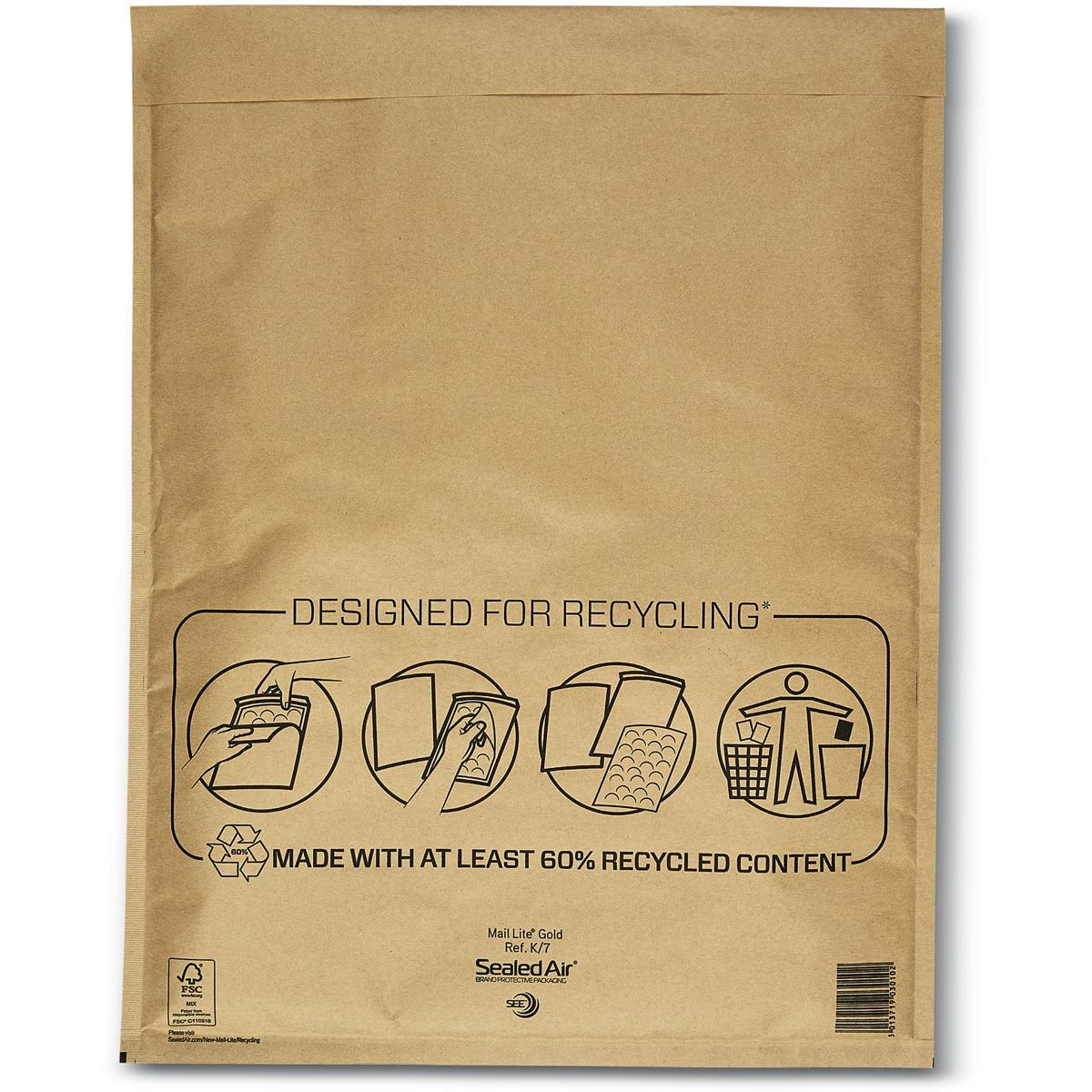 Mail Lite - luchtkussenenveloppen, goud, K/7, 350 x 470 mm, doos van 100 stuks