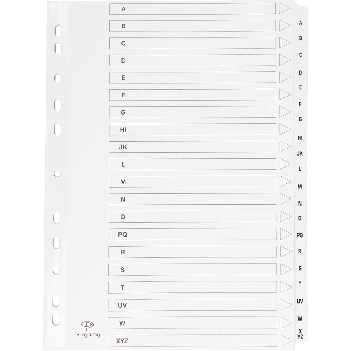 Pergamy - onglets avec feuille d'index, ft A4, perforatrice 11 trous, A-Z avec 20 onglets