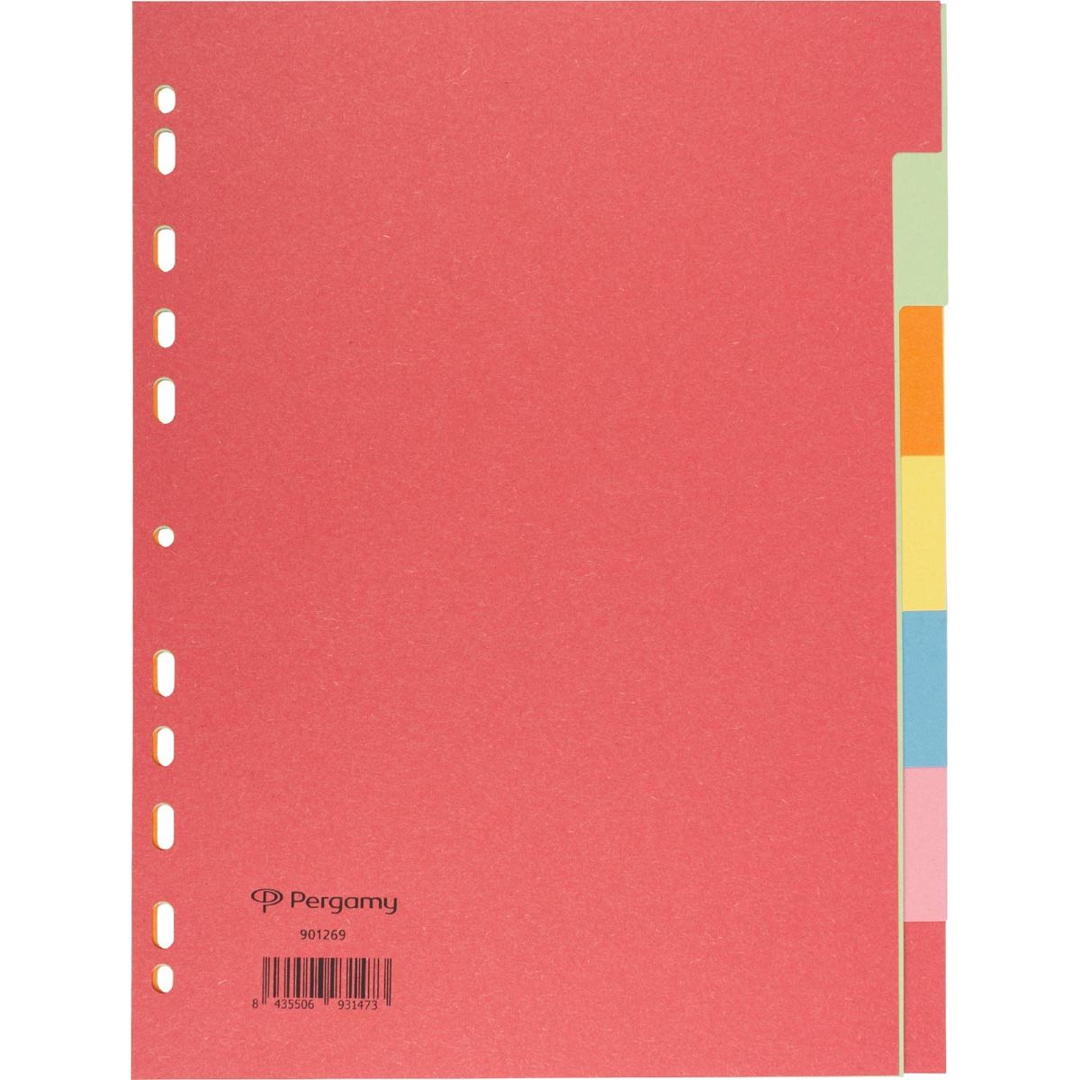 Pergamy - onglets ft A4, perforation 11 trous, carton extra fort, couleurs assorties, 7 onglets