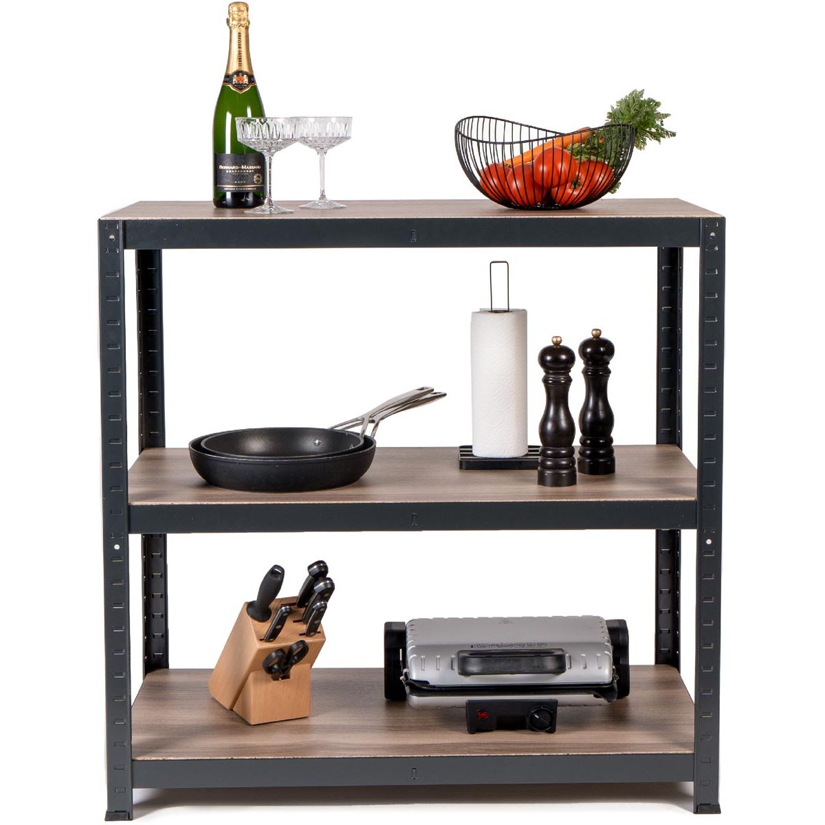 Avasco - A Rack Home Table, ft 88 x 90 x 45 cm, 3 Ablagen, aus Metall, schwarz