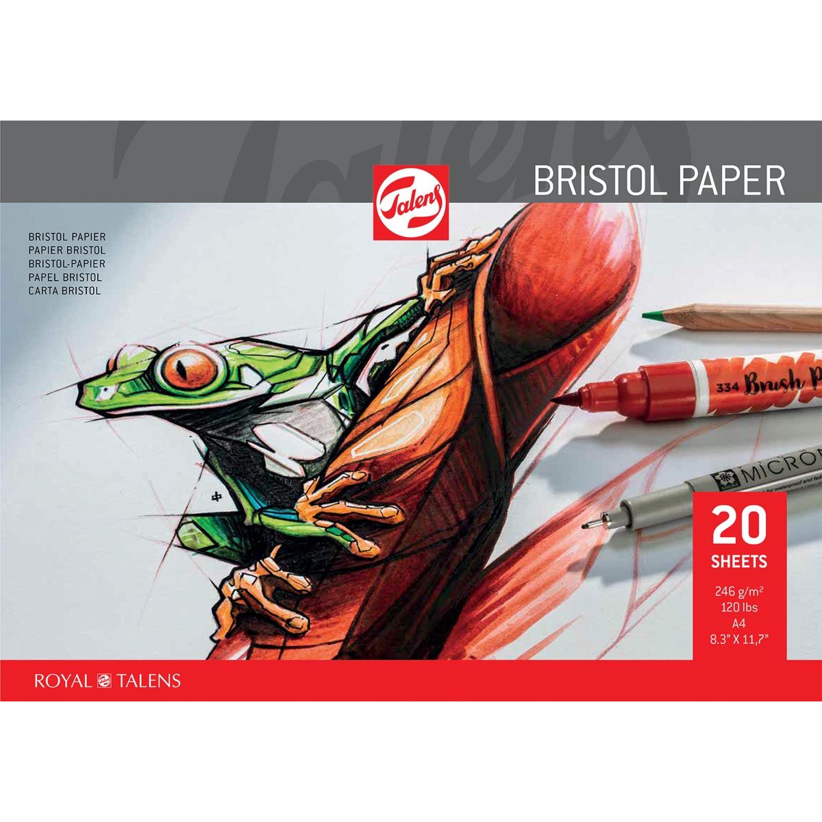 Talens – Bristol-Papier, 250 g, ft 21 x 29,7 cm, A4, Block mit 20 Blatt