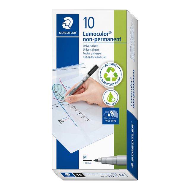 Staedtler - Viltstift Lumocolor 315 non permanent M zwart | 10 stuks