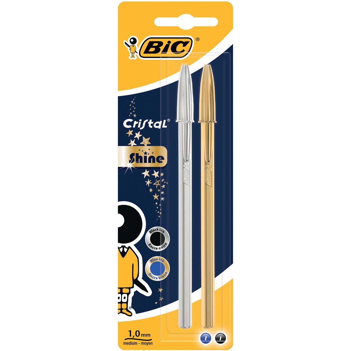 Bic - balpen Cristal Shine, blister met 2 stuks (goud en zilver)