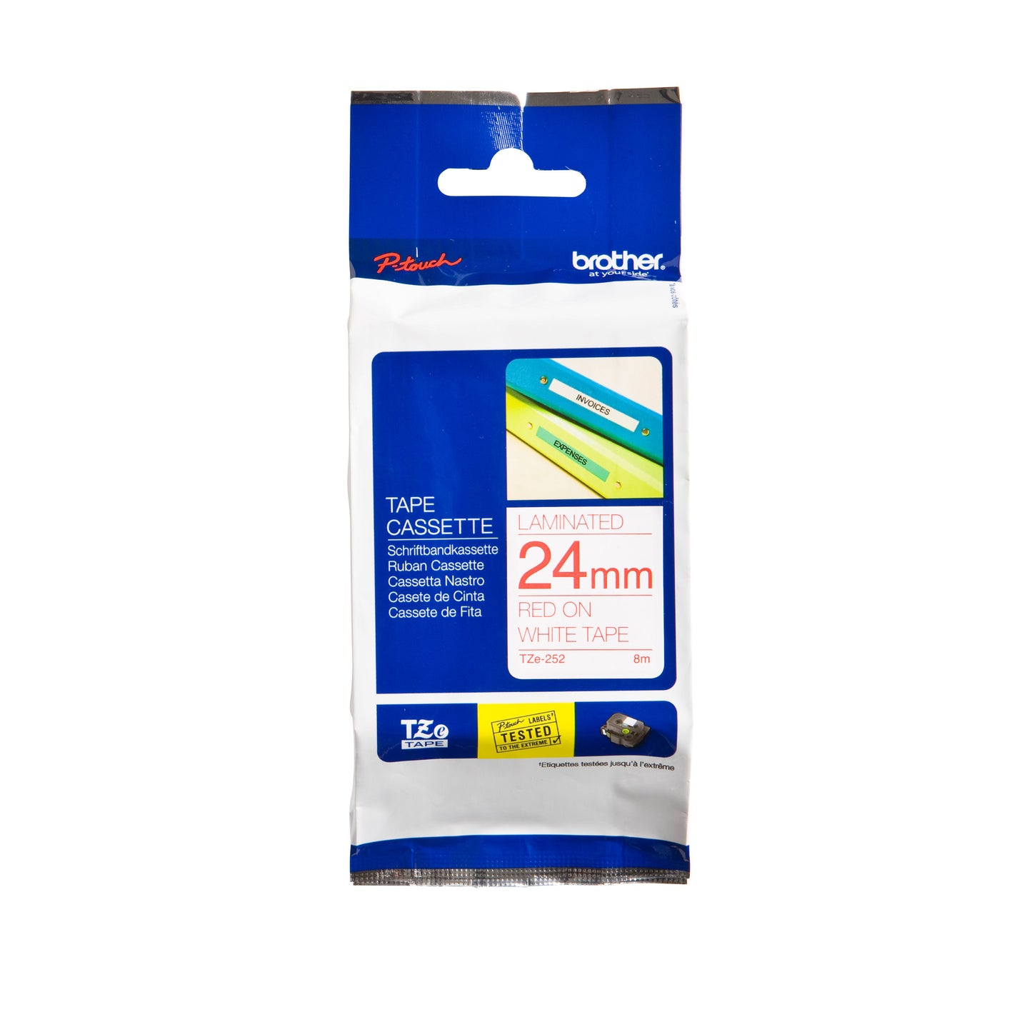 Brother - Labele P-touch TZe-252 standard 24mm rouge sur blanc
