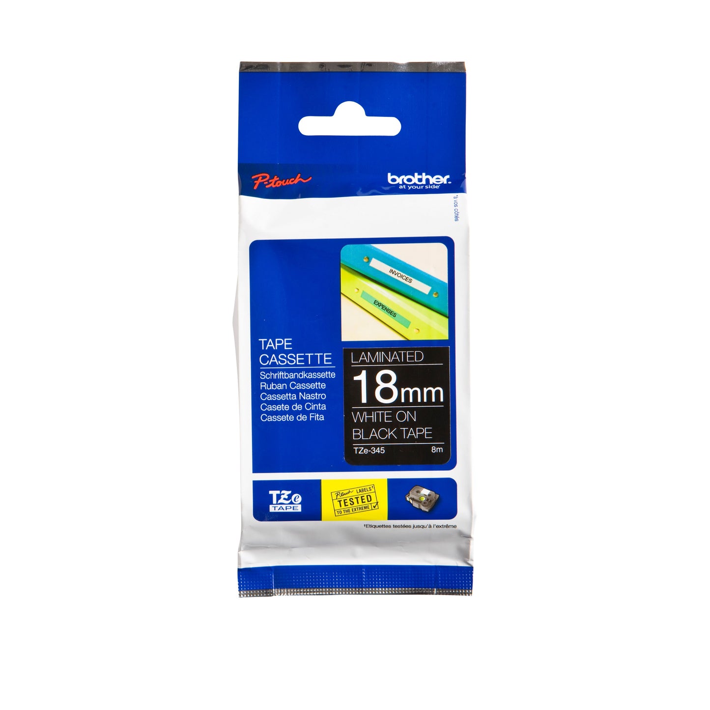 Brother - Labele P-touch TZe-345 standard 18mm blanc sur noir