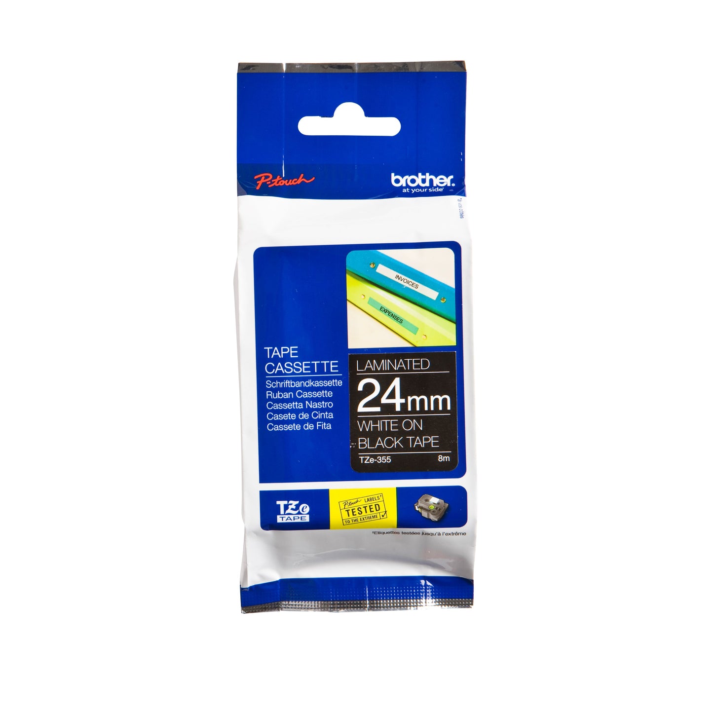 Brother - Labele P-touch TZe-355 standard 24mm blanc sur noir