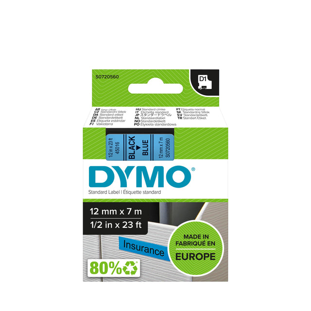 Dymo - Labele LabelManager D1 Polyester 12 mm schwarz auf blau