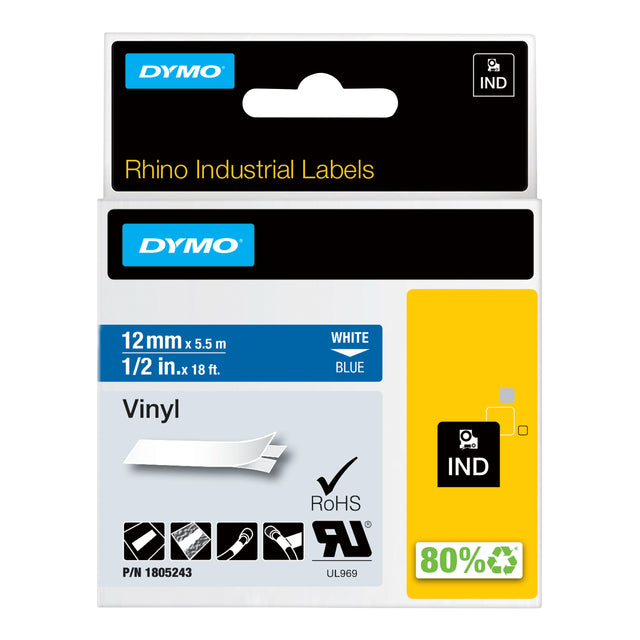Dymo - Vinyle industriel Labele rhino 12mm bleu