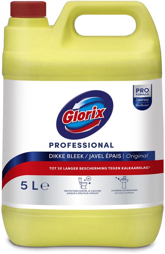 Glorix - Pro Formula toiletreiniger dikke bleek Original met chloor, fles van 5 l