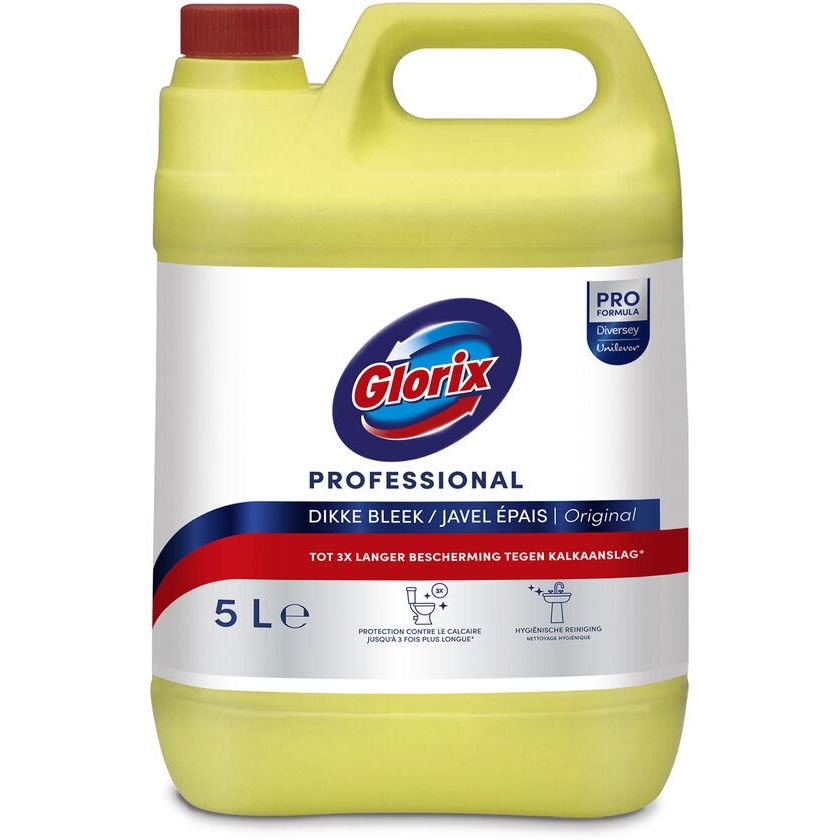 Glorix - Pro Formula toiletreiniger dikke bleek Original met chloor, fles van 5 l