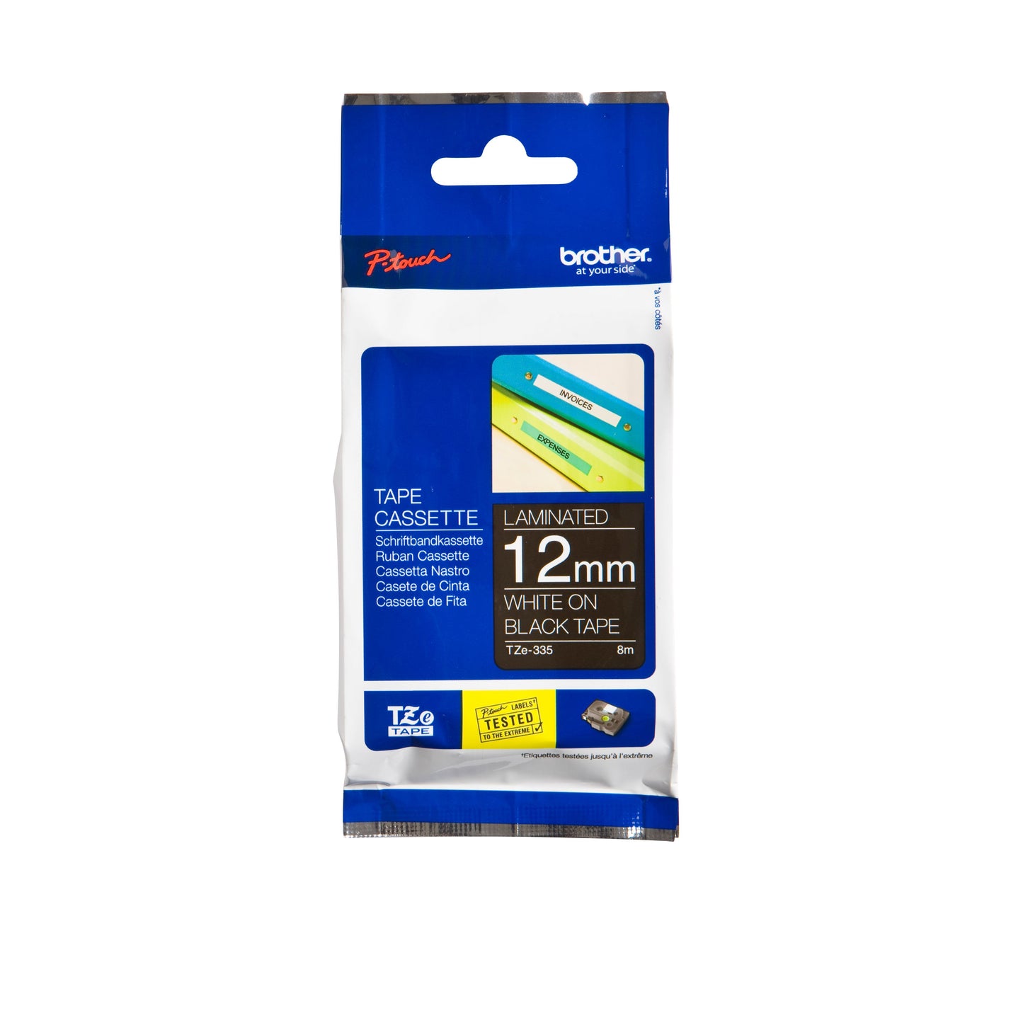 Brother - Labele P-touch TZe-335 standaard 12mm wit op zwart | 25 stuks