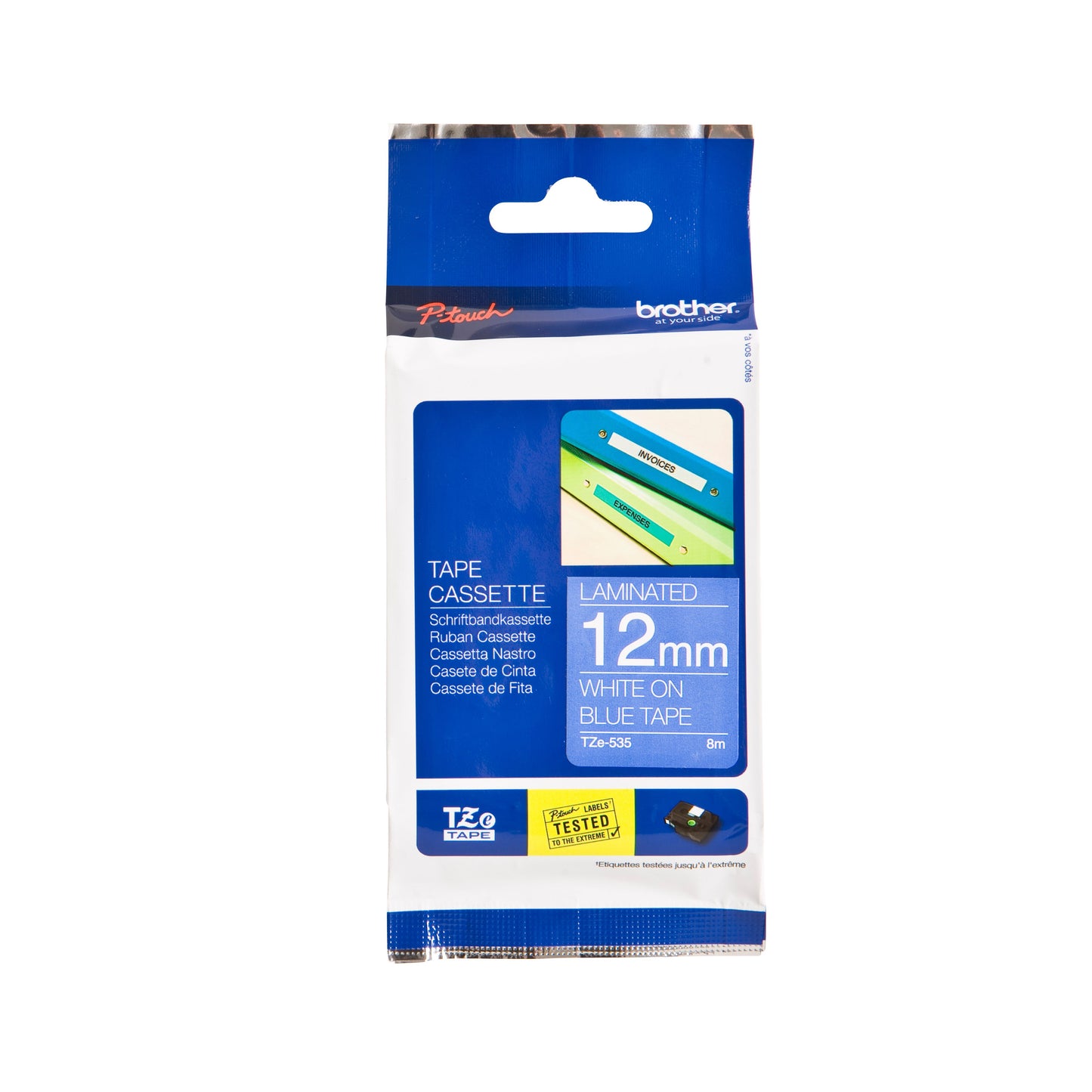 Brother - Labele P-touch TZe-535 Standard 12mm Weiß auf Blau | 25 Stück