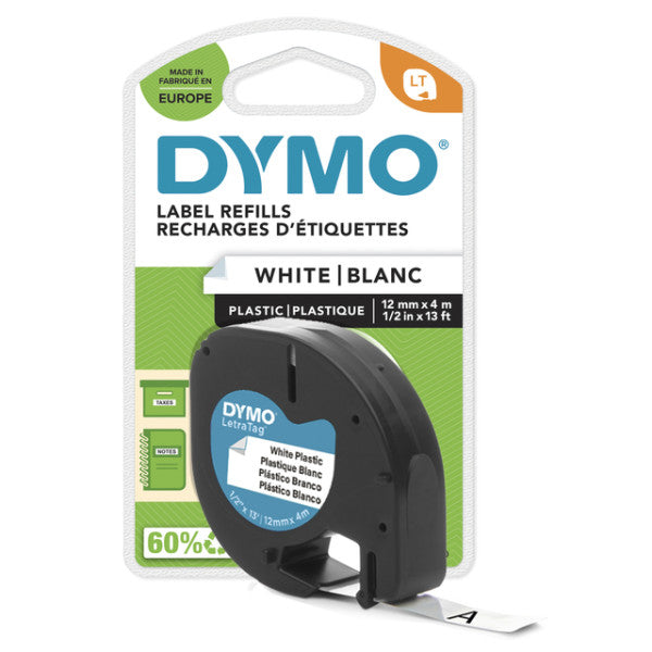 Dymo - Labele LetraTag plastic 12mm zwart op wit