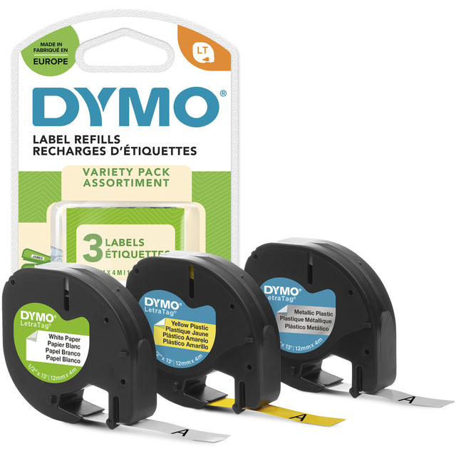 Dymo - Labele LetraTag 12mm assorti 3 stuks