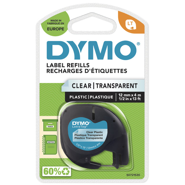 Dymo - Labele LetraTag Kunststoff 12 mm schwarz auf transparent