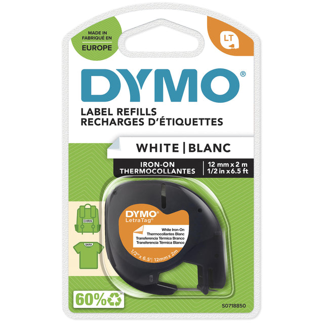 Dymo – Labele LetraTag zum Aufbügeln, 12 mm, Schwarz auf Weiß