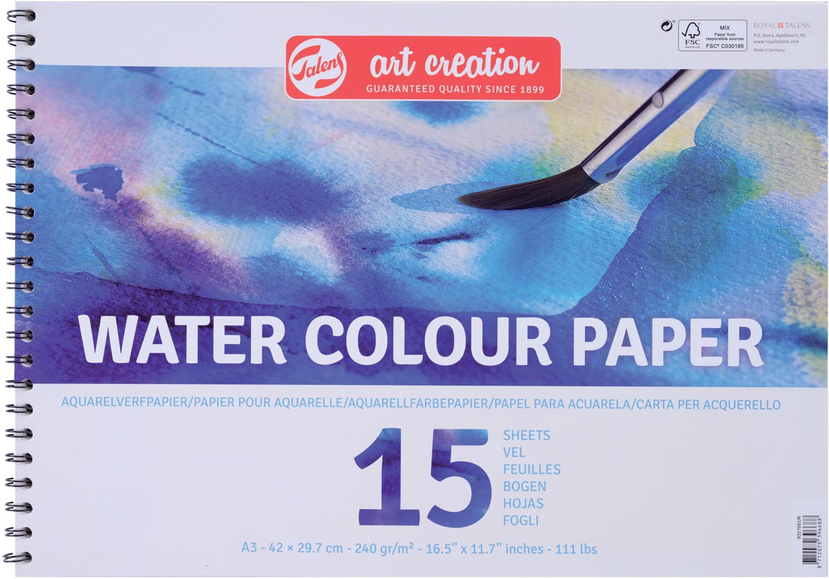 Talens Art Creation - Papier aquarelle Art Creation, 240 g, pi A3, bloc de 15 feuilles