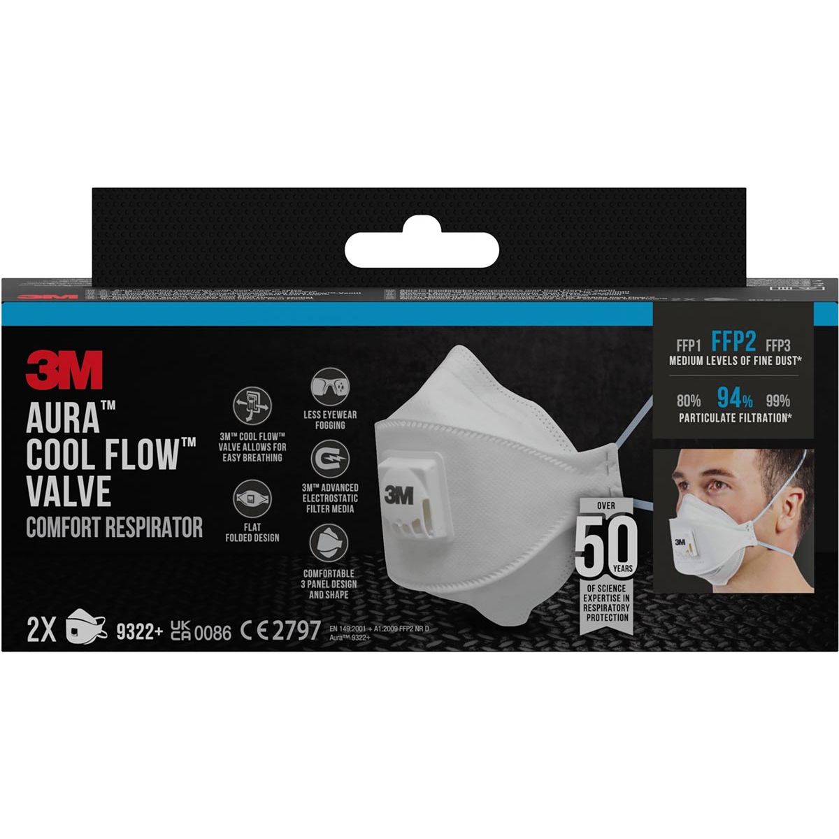 3M - Masque anti-poussière 3m aura 9322 valve ffp2 2 pcs
