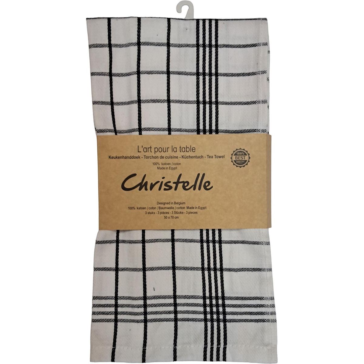 Klika - Handdoek Christelle, ft 50 x 70 cm, geruit, wit, pak van 3 stuks