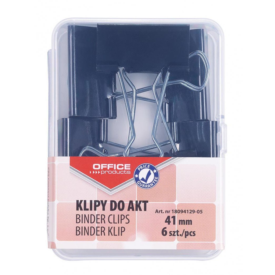 OFFICE products - foldbackclip, zwart, 41 mm, plastic doos van 6 stuks