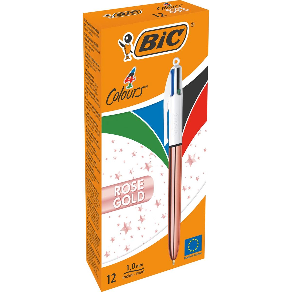 Bic - Kugelschreiber 4 Color Shine, Roségold, Box mit 12 Stück
