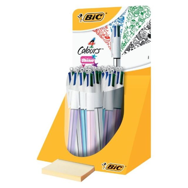 Bic - Stylo bille 4 couleurs brillance moyen argent/violet/rose/bleu | 20 pièces