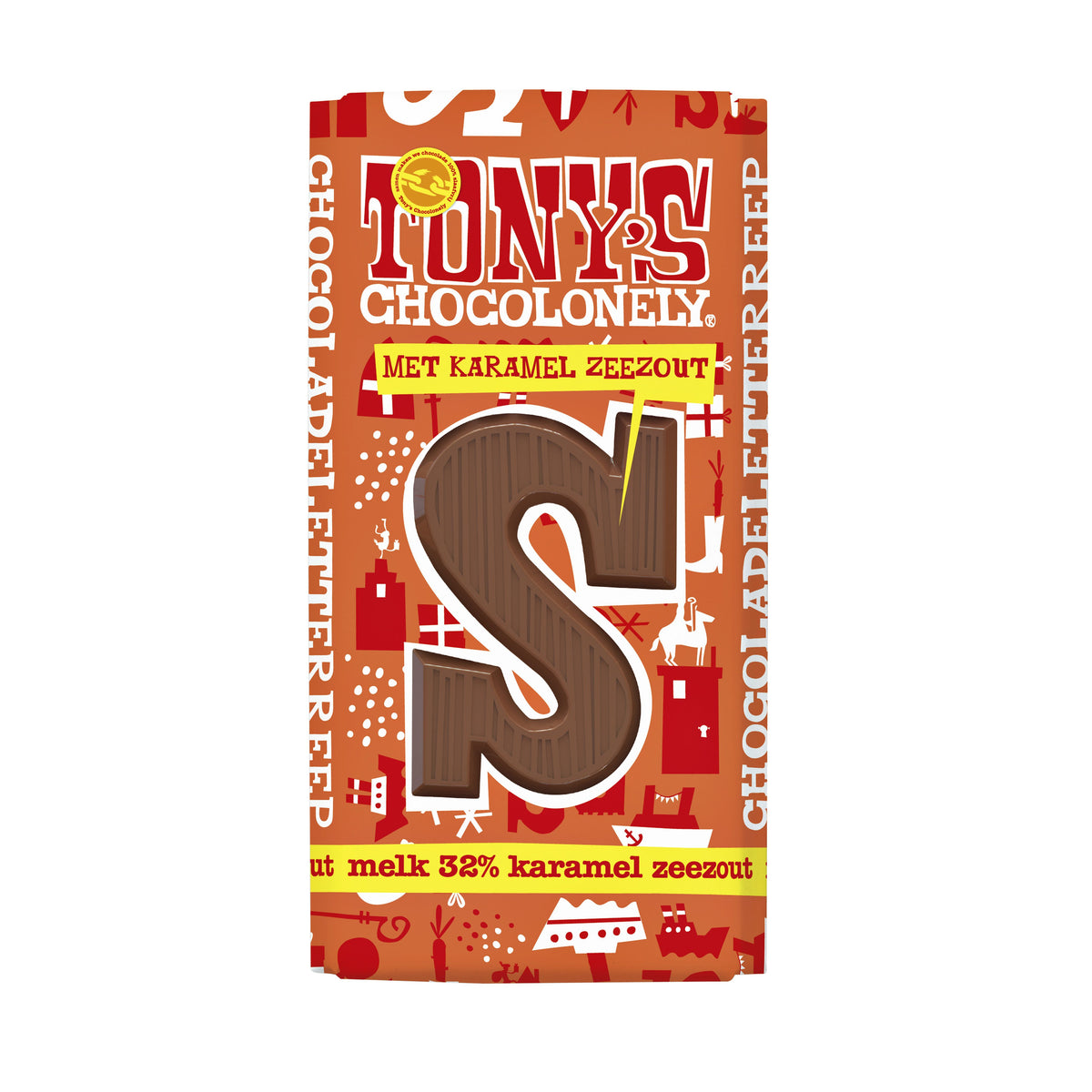 Tony's Chocolonely - Lettre chocolat lait caramel sel marin S 180gr | 15 pièces