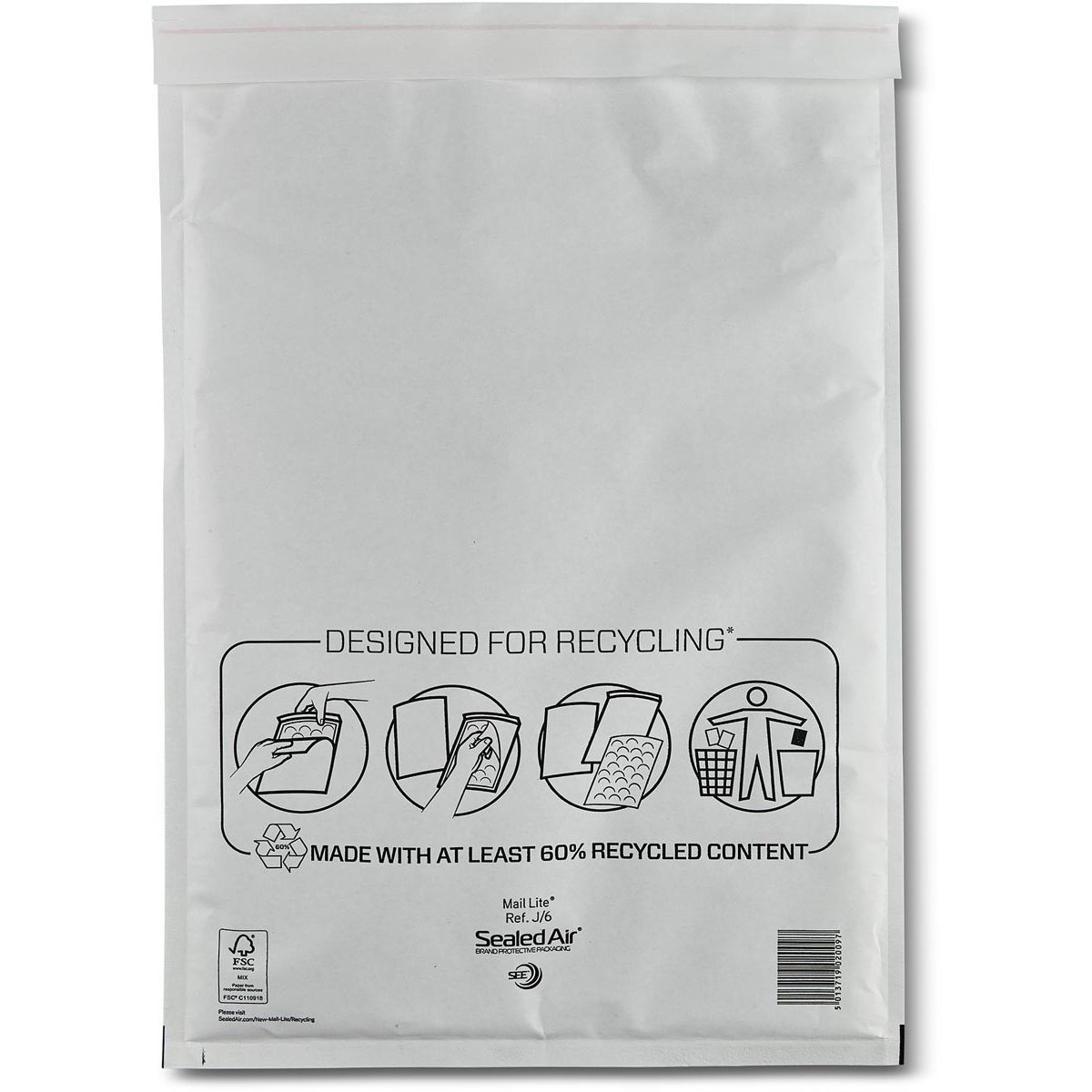 Mail Lite - luchtkussenenveloppen, wit, J/6, 300 x 440 mm, doos van 50 stuks