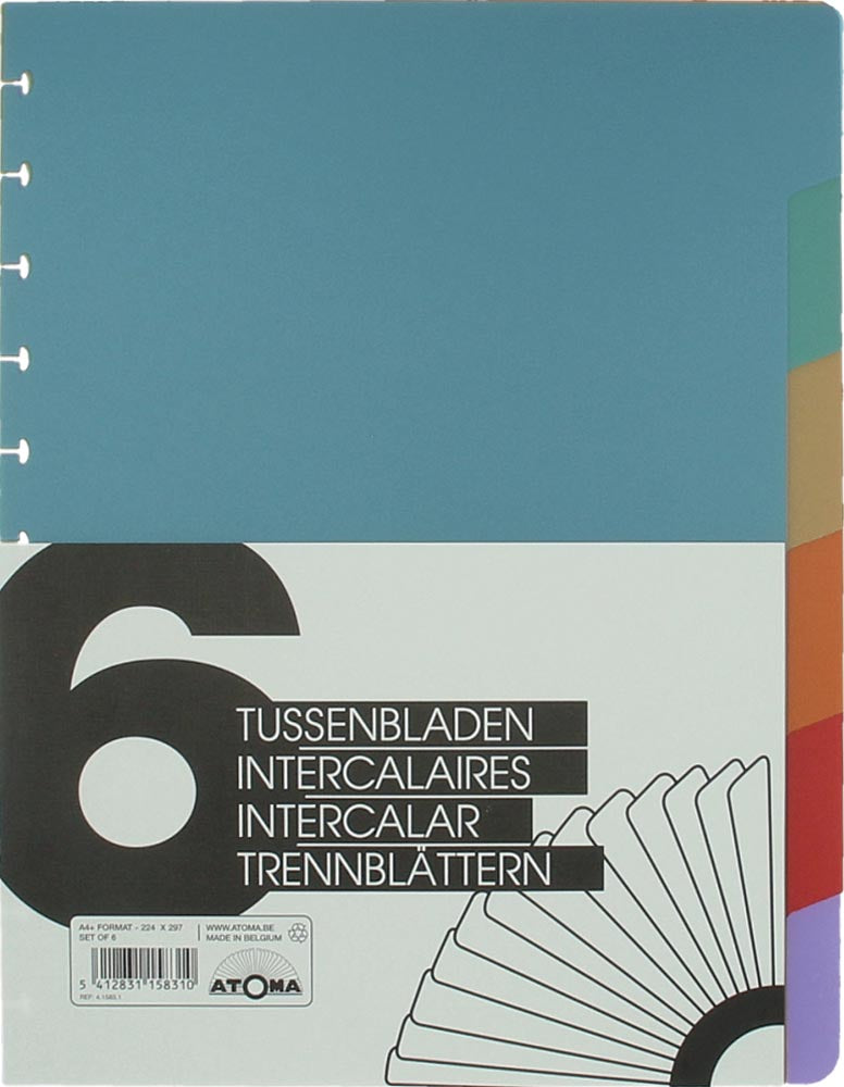 Atoma - Onglets, pour cahiers A4+, en PP, lot de 6, couleurs assorties