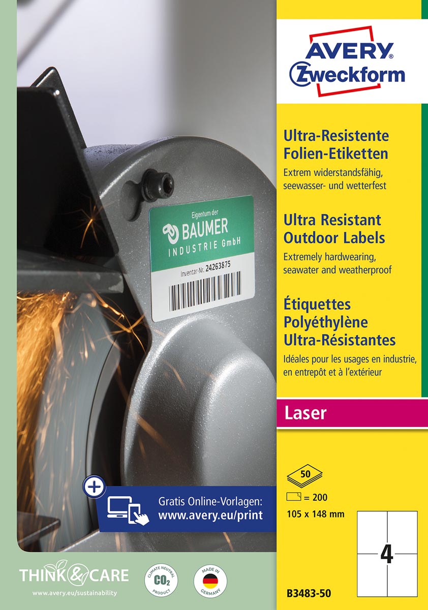 Avery - ultra resistente etiketten, ft 105 x 148 mm, doos van 200 etiketten