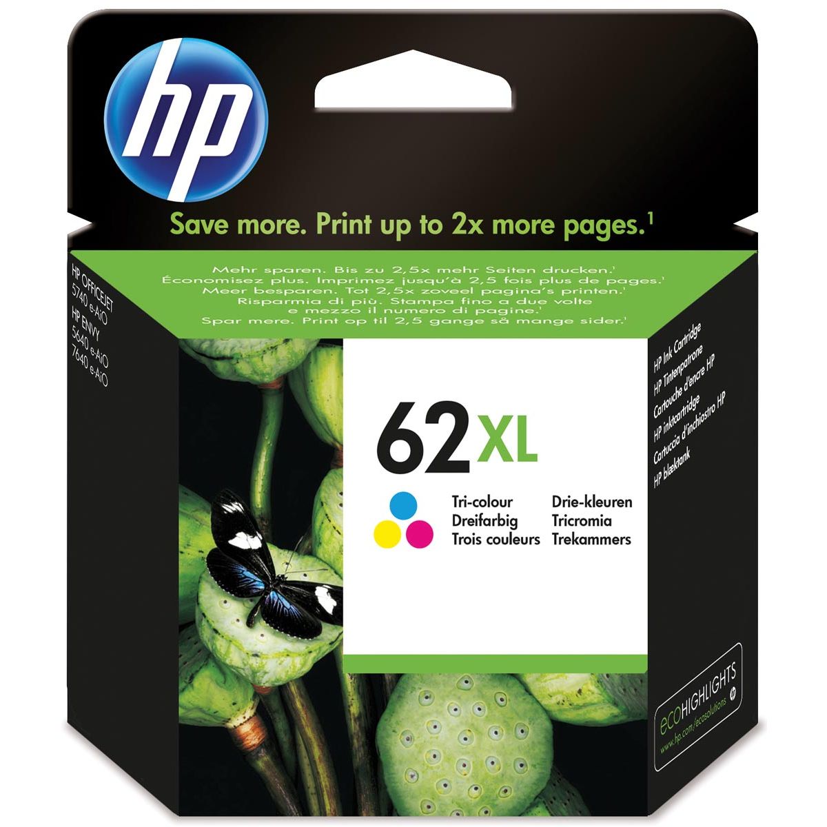 HP - cartouche d'encre 62XL, 415 pages, OEM C2P07AE, 3 couleurs