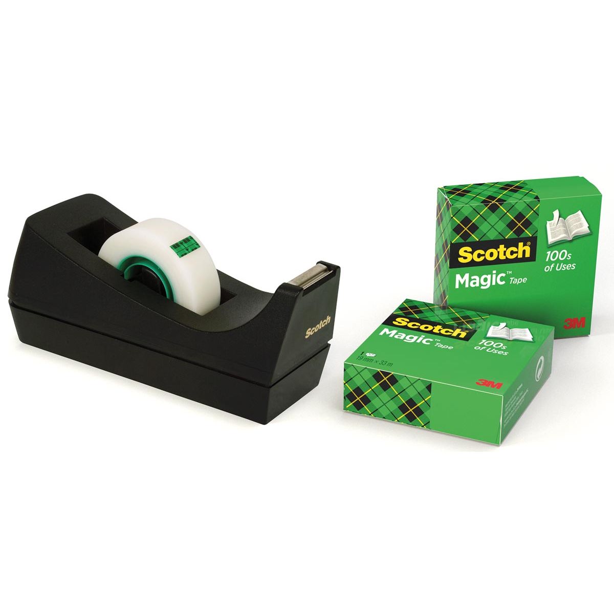 Scotch - plakbandafroller C38 zwart, inclusief 3 rolletjes (19 x 33 mm)