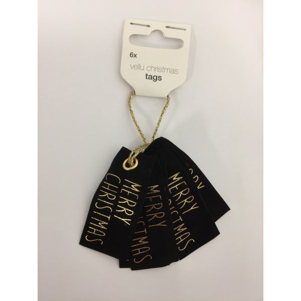 Vellu - Étiquettes noires Joyeux Noël 6 pièces