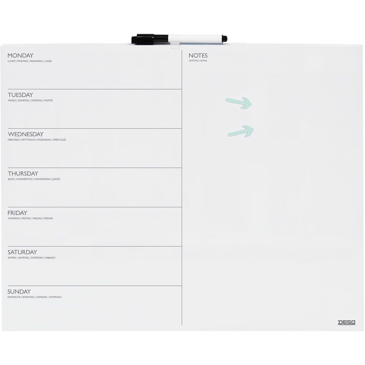 Desq - Tableau planning semaine 40x50cm sans bordure + marqueur magnétique