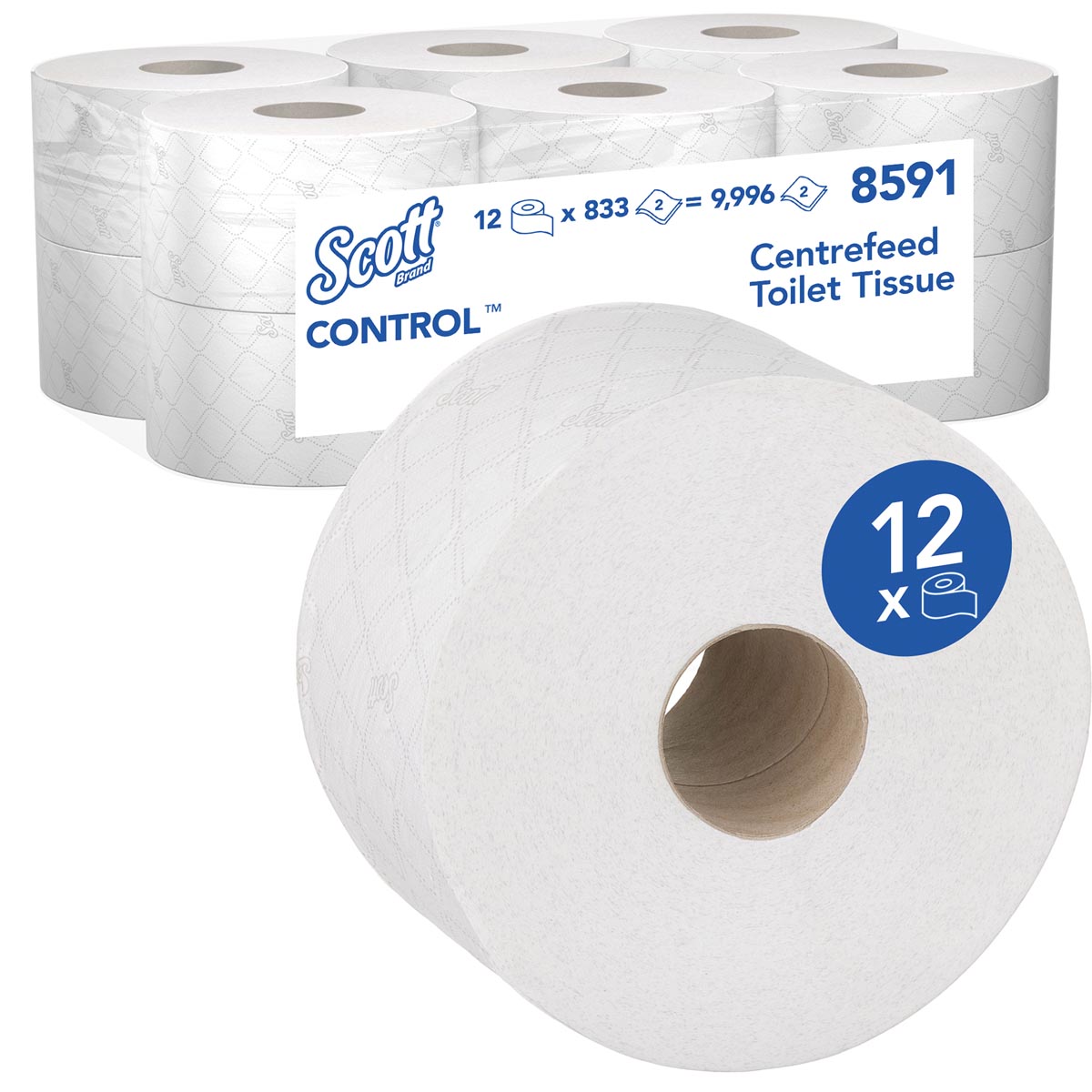 Kimberly Clark - Toilettenpapier Control Centerfeed-Rolle, weiß, 2-lagig, Packung mit 12 Rollen