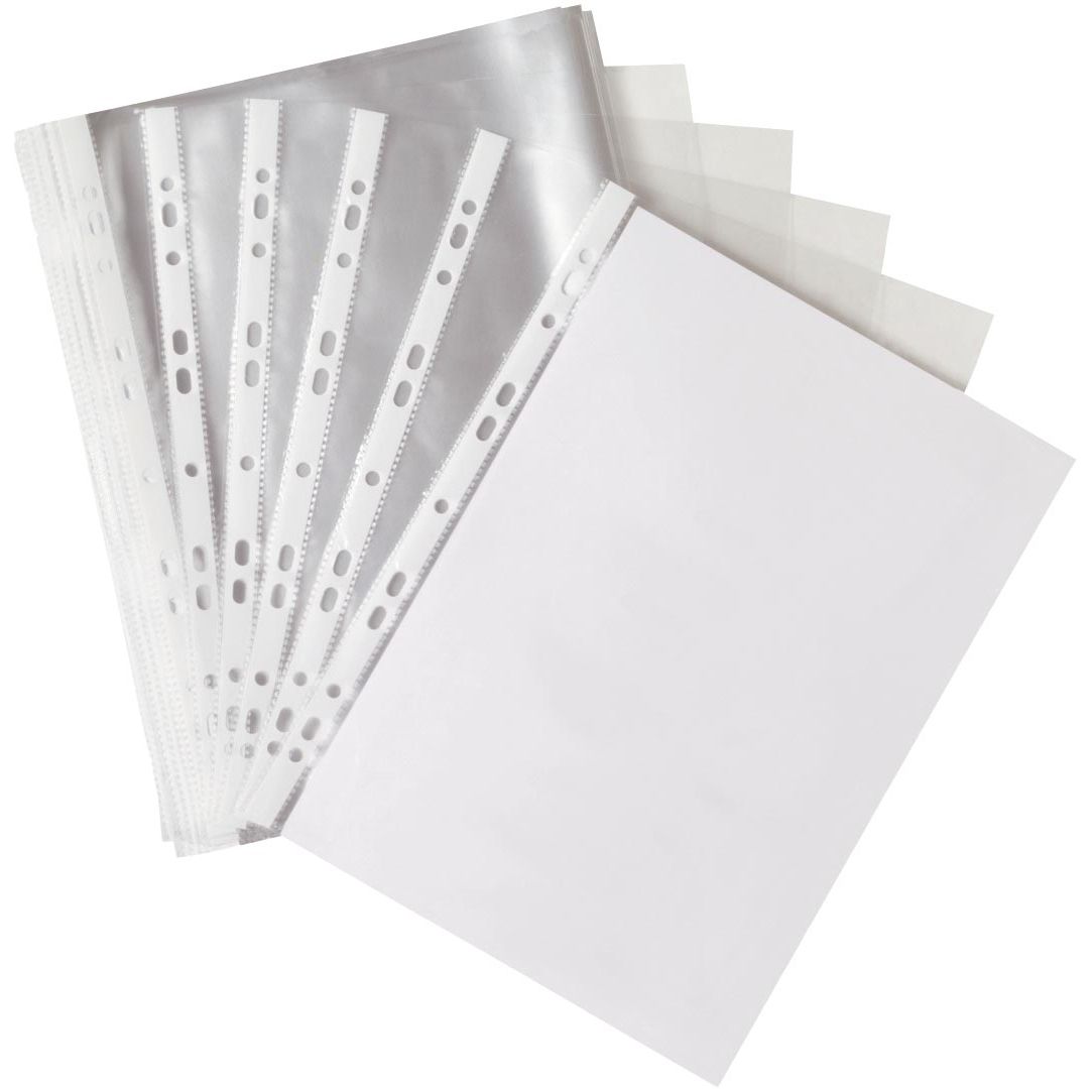 Q-CONNECT - sachet de présentation perforé Perforation 11 trous, transparent, 50 microns, paquet de 100 pièces