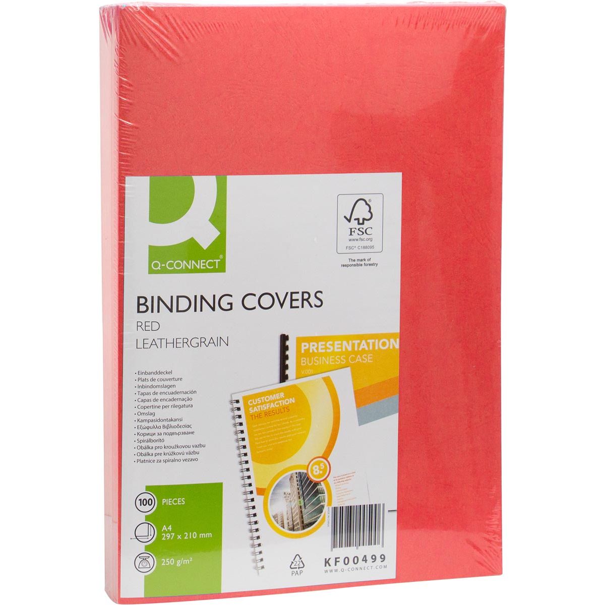 Q-CONNECT - feuille de couverture A4 cuir 250 grammes 100 pièces rouge