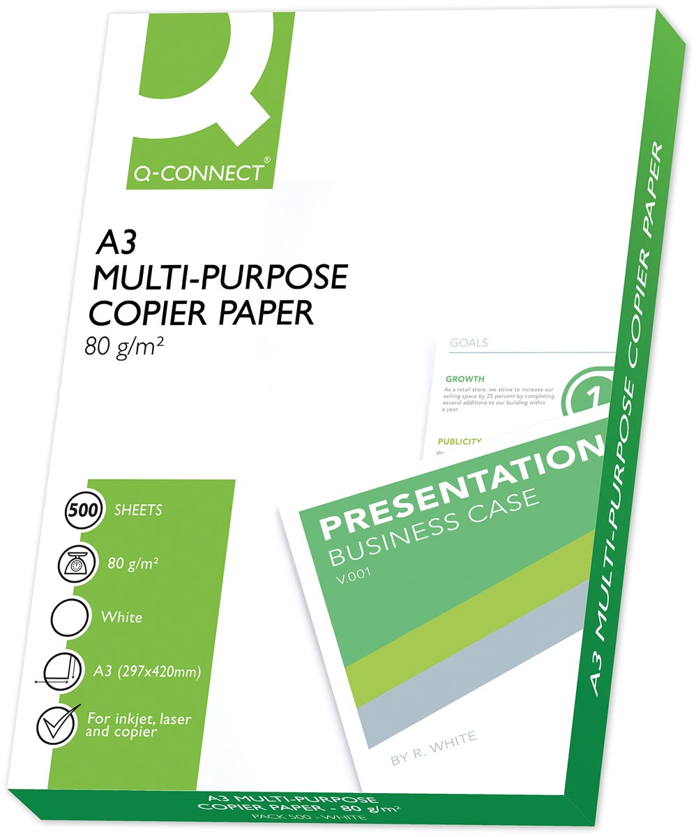 Q-CONNECT - kopieerpapier, ft A3, 80 g, pak van 500 vel, wit