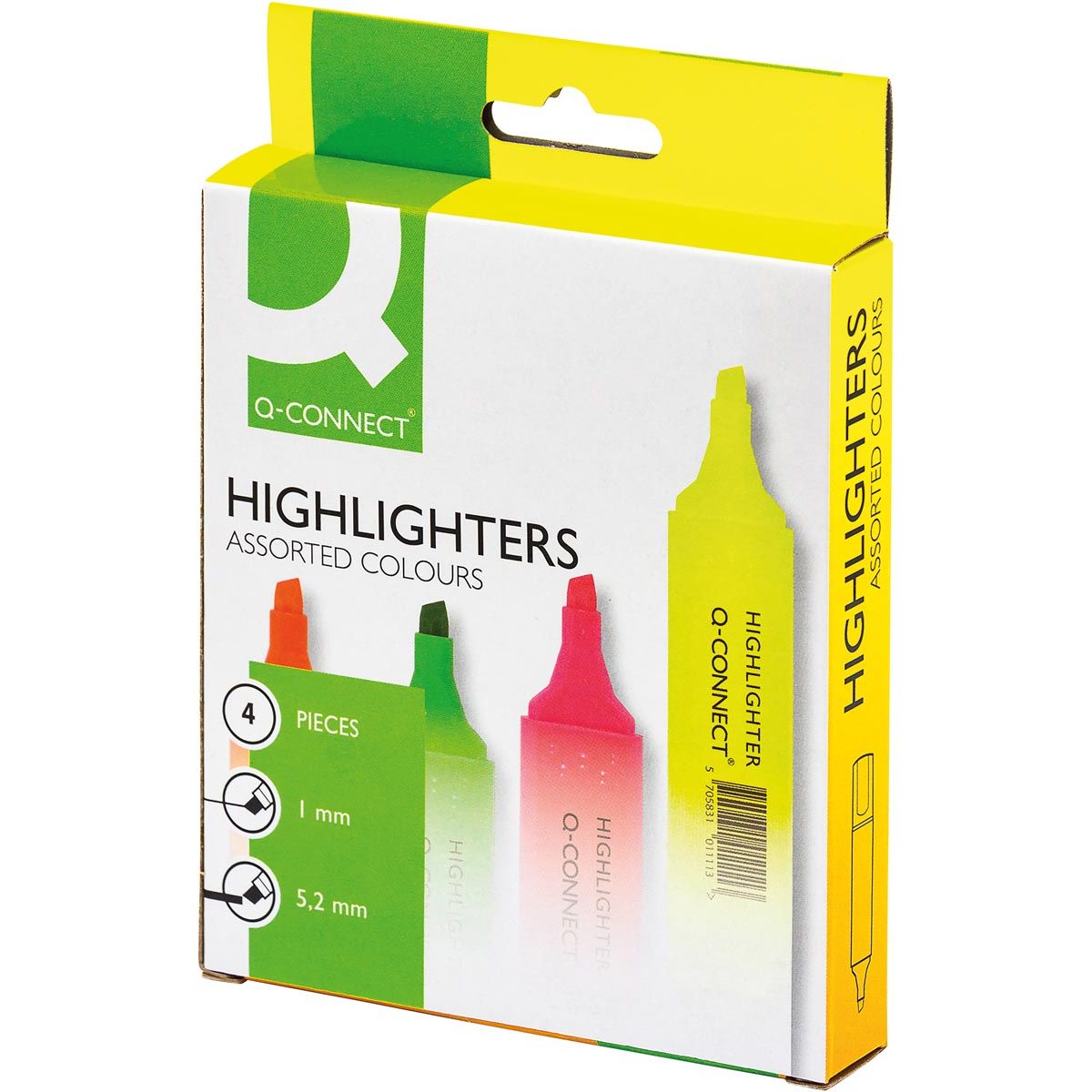 Q-CONNECT - Textmarker, verschiedene Farben, Karton mit 4 Stück