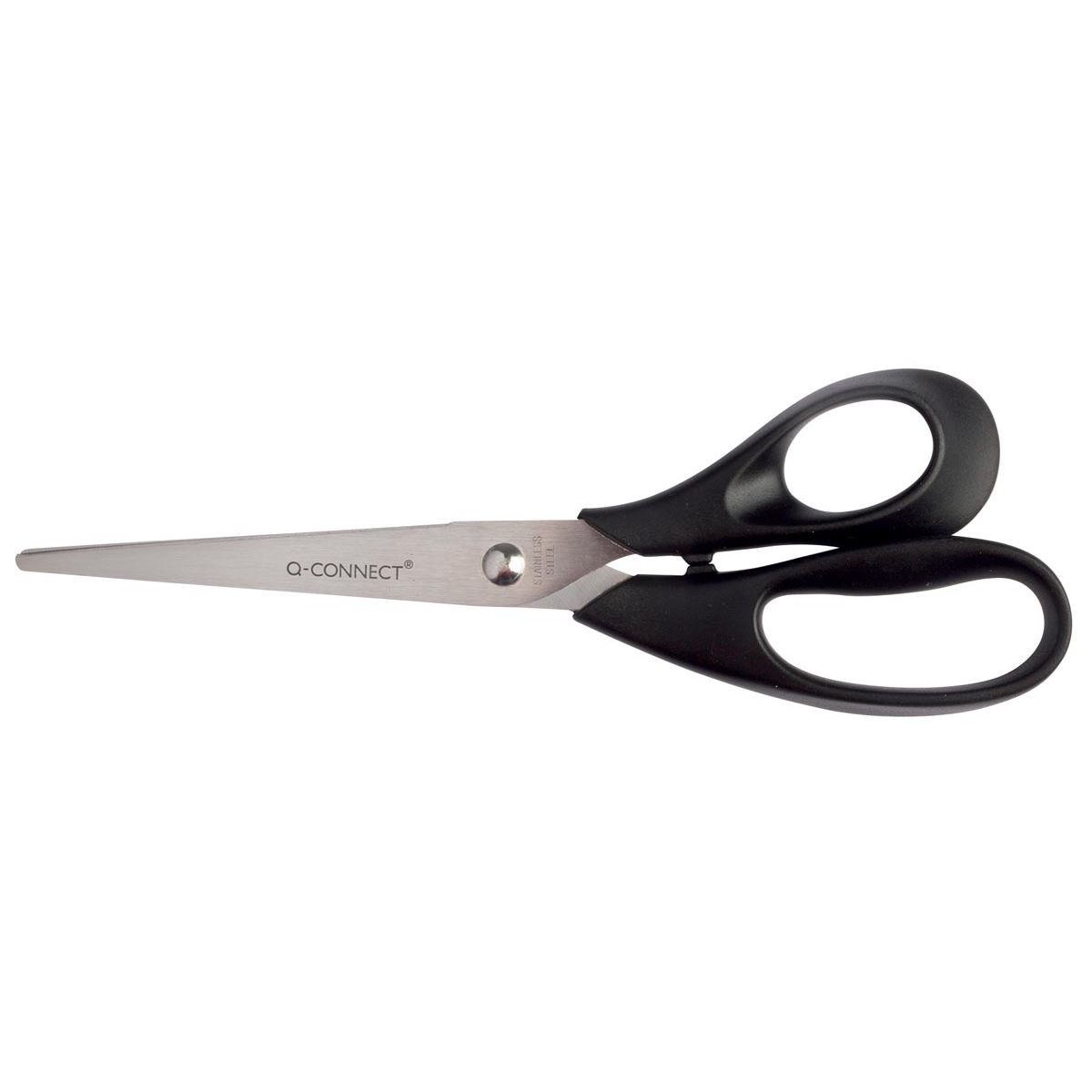 Q-CONNECT - schaar, ft 21 cm, rechts, ronde punt, RVS, zwart, blister van 1 stuk