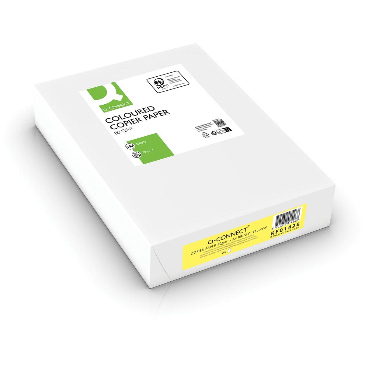 Q-CONNECT - papier de copie couleur, A4, 80g, paquet de 500 feuilles, jaune vif
