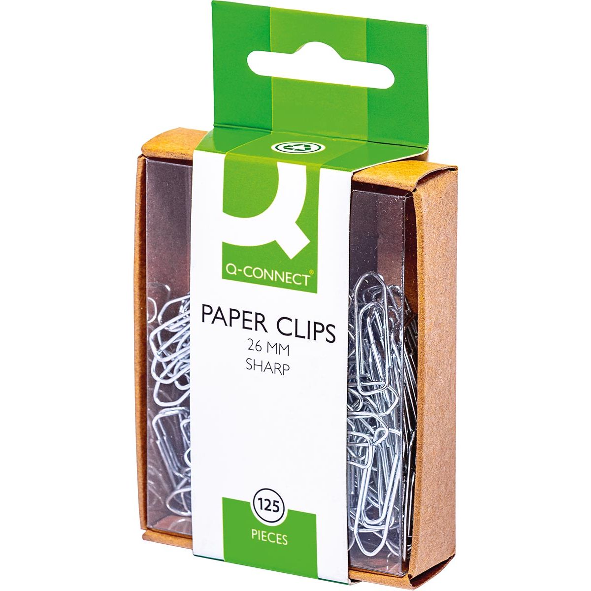 Q-CONNECT - papierklemmen, 26 mm, doos van 125 stuks, ophangbaar