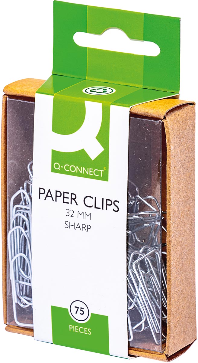 Q-CONNECT - papierklemmen, 32 mm, doos van 75 stuks, ophangbaar